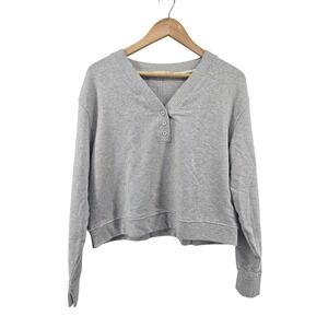 tasc Performance Sweatshirt Womens Medium Gray Henley V-Neck Cropped Bamboo
